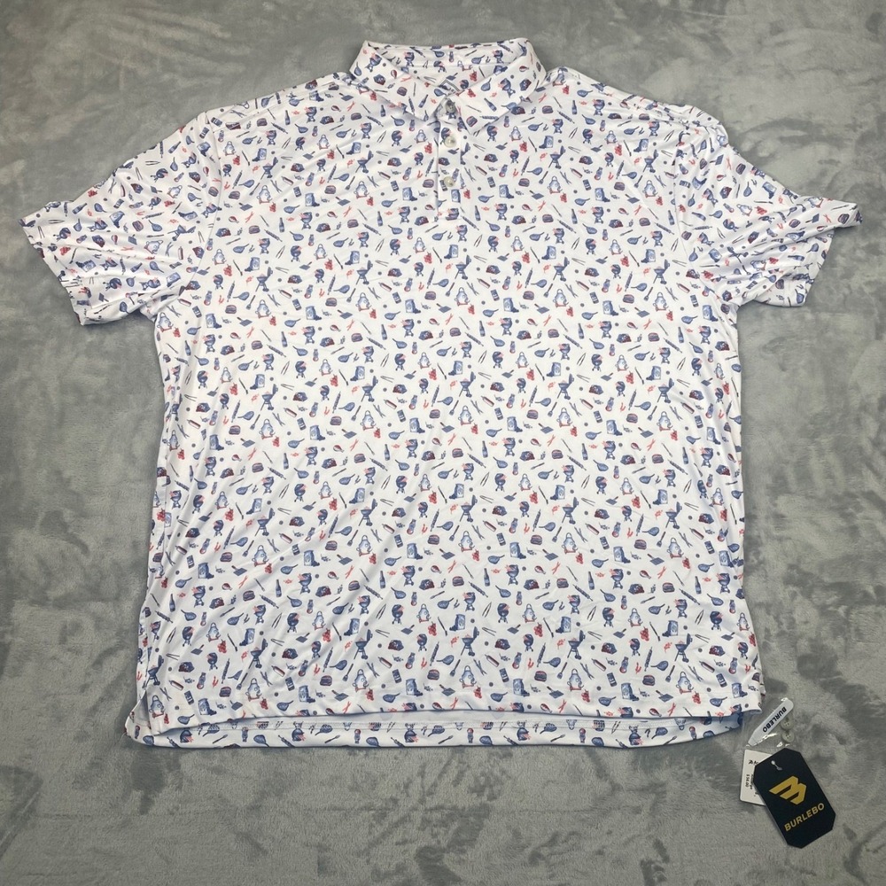 Burlebo Mens BBQ Grill Performance Polo Shirt White XXL New NWT UPF 50 Stretch